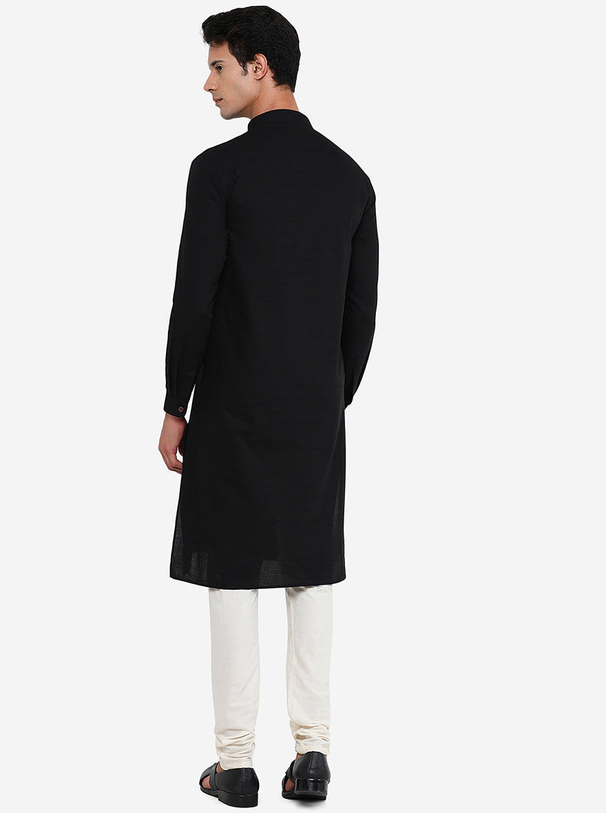 Black Self Textured Modi Kurta | JadeBlue