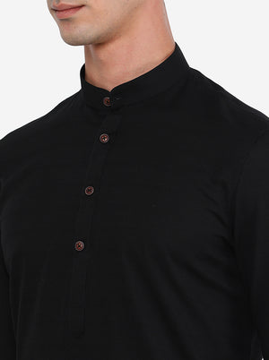 Black Self Textured Modi Kurta | JadeBlue