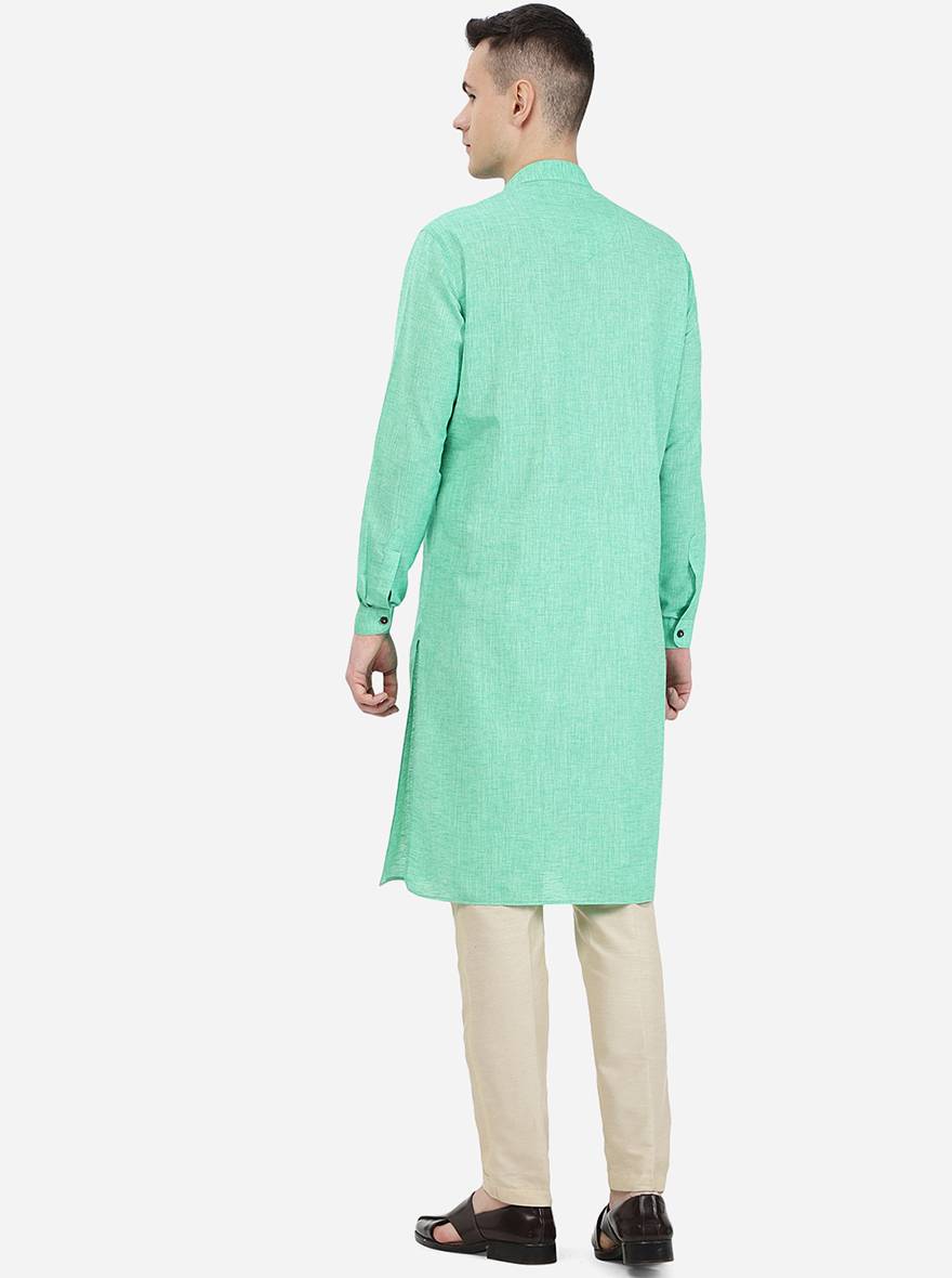 Lime Green Self Textured Regular Fit Modi Kurta | Modi Kurta
