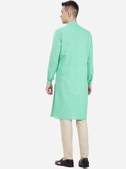 Lime Green Self Textured Regular Fit Modi Kurta | Modi Kurta
