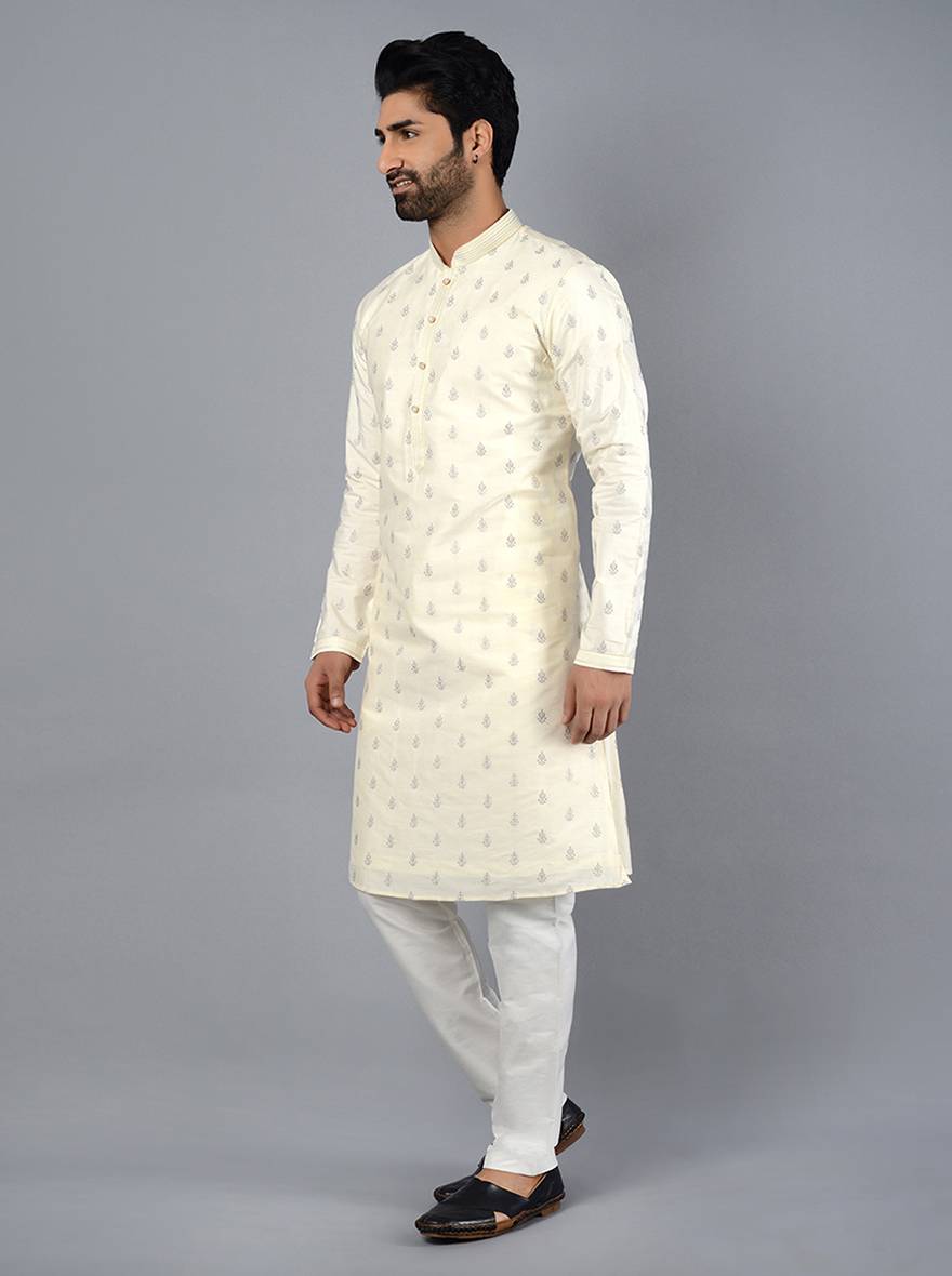Cream Embroidered Regular Fit Kurta Set | TULA