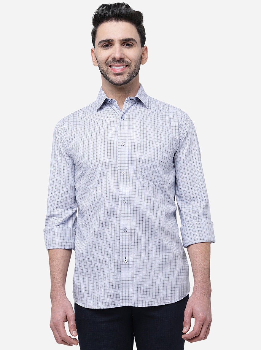 Light Blue Checked Slim Fit Casual Shirt | JadeBlue