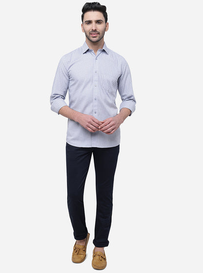 Light Blue Checked Slim Fit Casual Shirt | JadeBlue