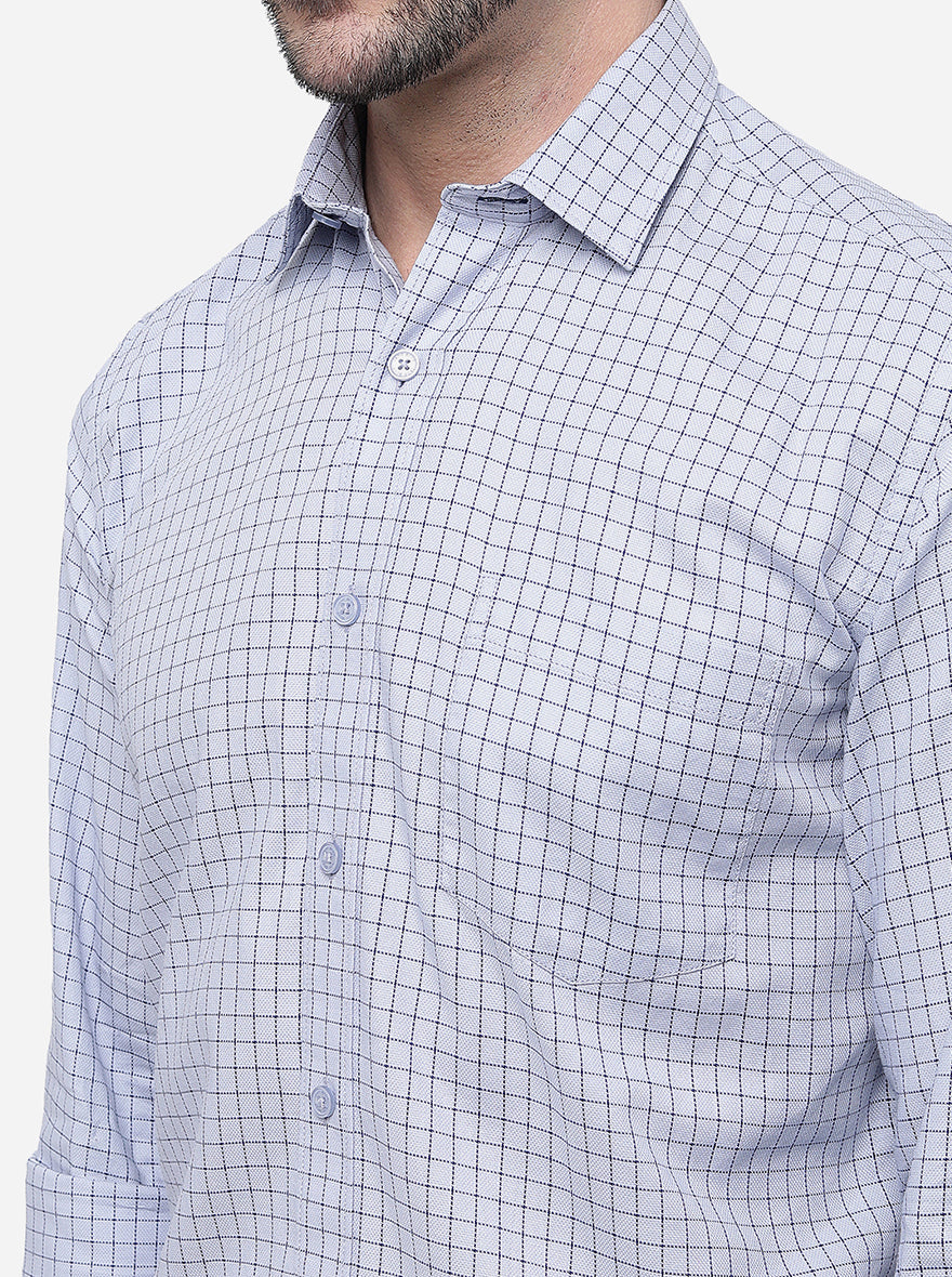 Light Blue Checked Slim Fit Casual Shirt | JadeBlue