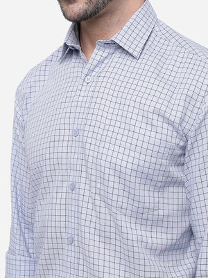 Light Blue Checked Slim Fit Casual Shirt | JadeBlue
