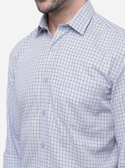 Light Blue Checked Slim Fit Casual Shirt | JadeBlue