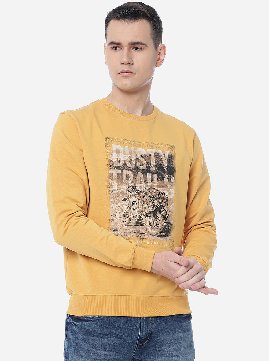 Ochre Yellow Printed Regular Fit T-Shirt | JadeBlue