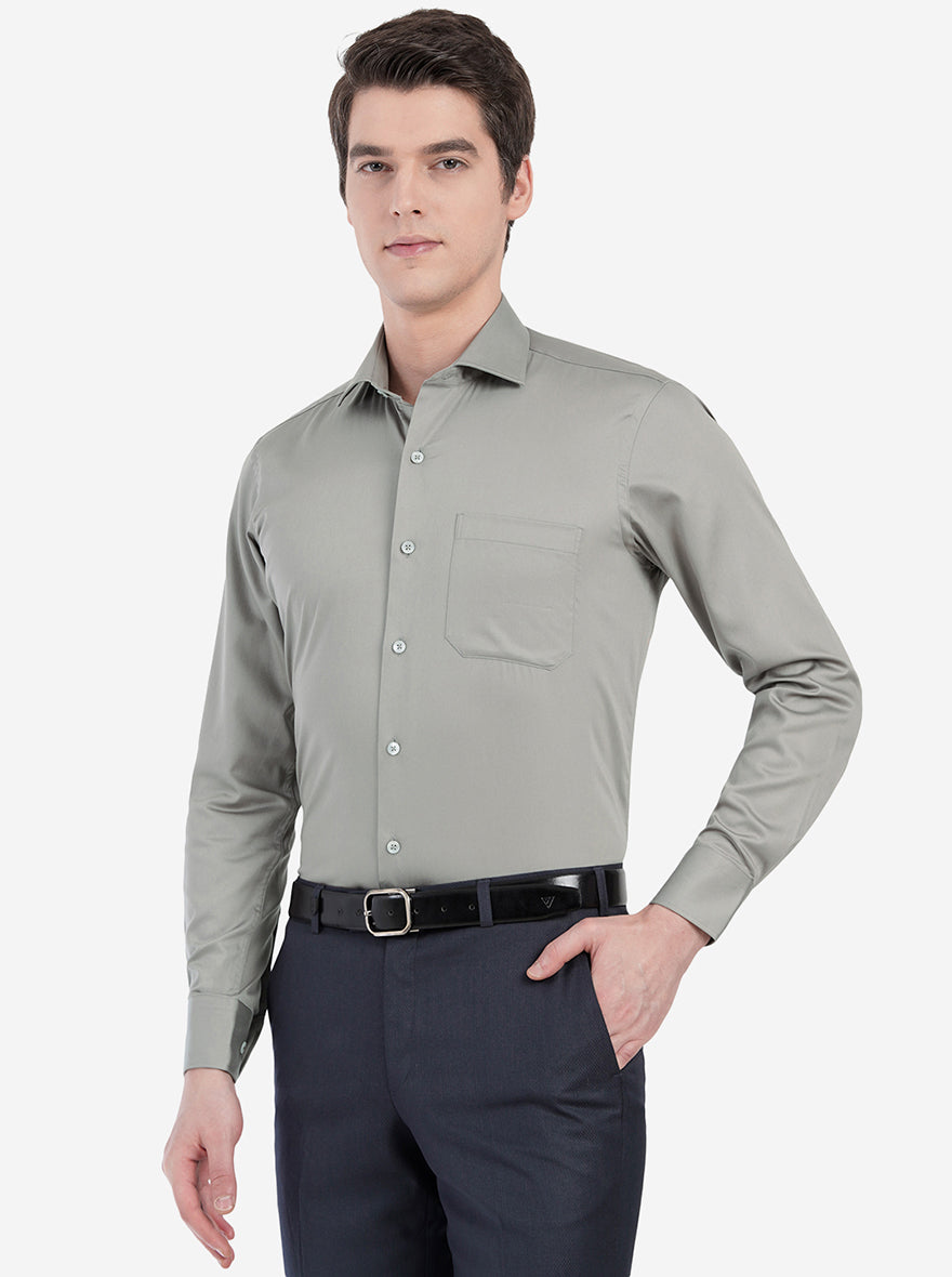 Grey Solid Slim Fit Formal Shirt | Metal