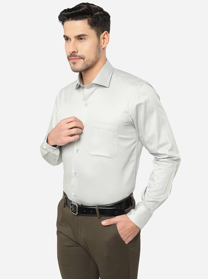 Light Grey Solid Slim Fit Formal Shirt | Metal