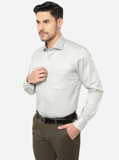 Light Grey Solid Slim Fit Formal Shirt | Metal