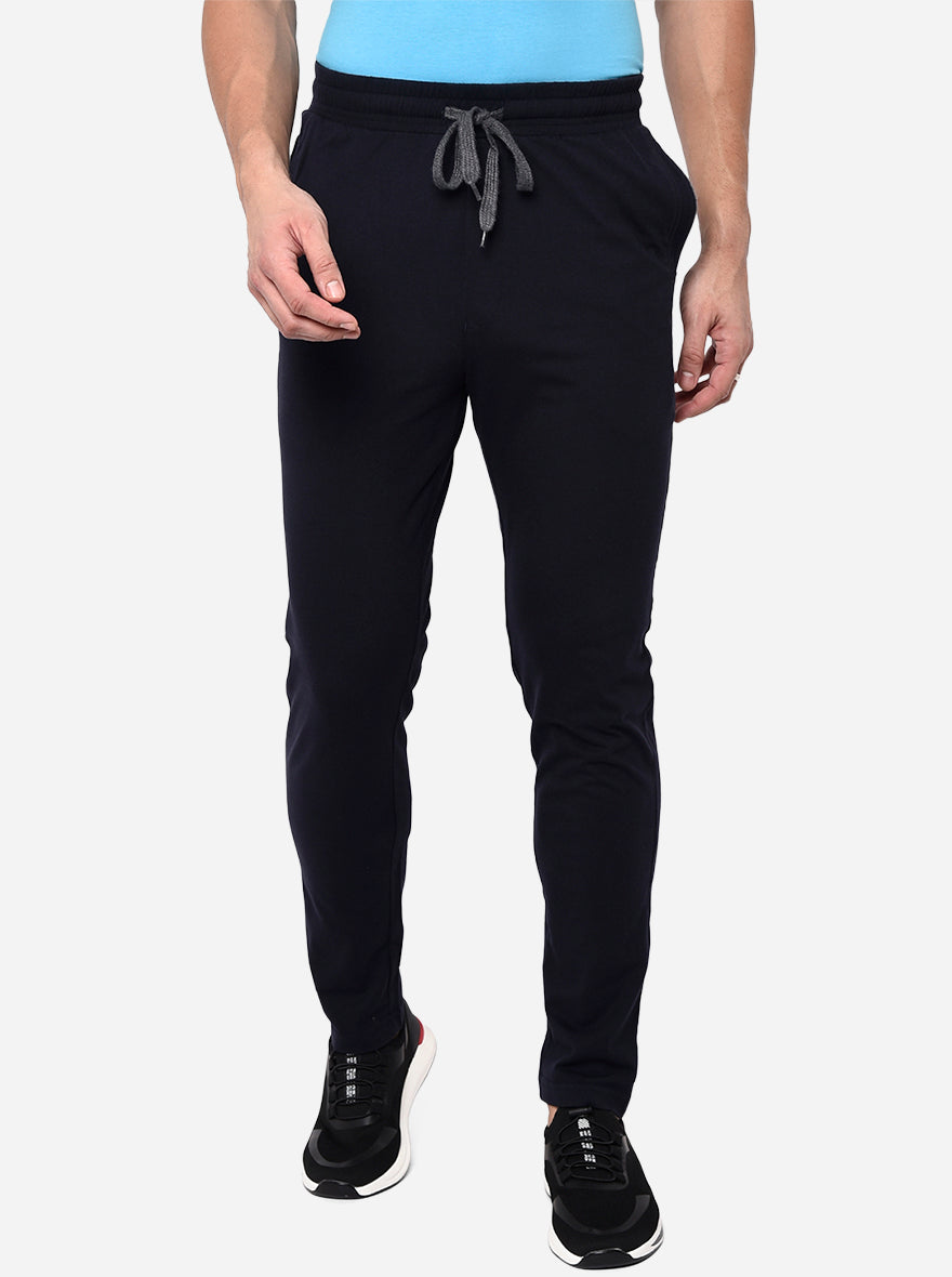 Navy Blue Solid Regular Fit Track Pants
