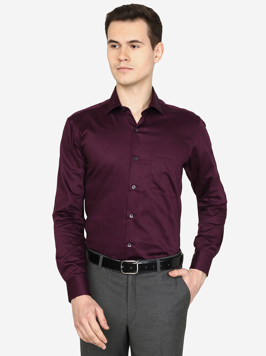Wine Solid Slim Fit Formal Shirt | Metal