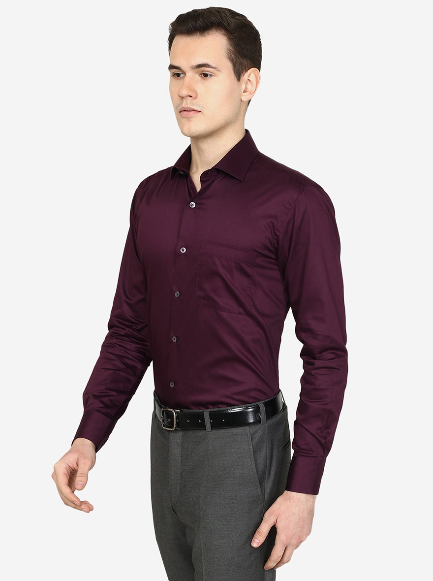 Wine Solid Slim Fit Formal Shirt | Metal