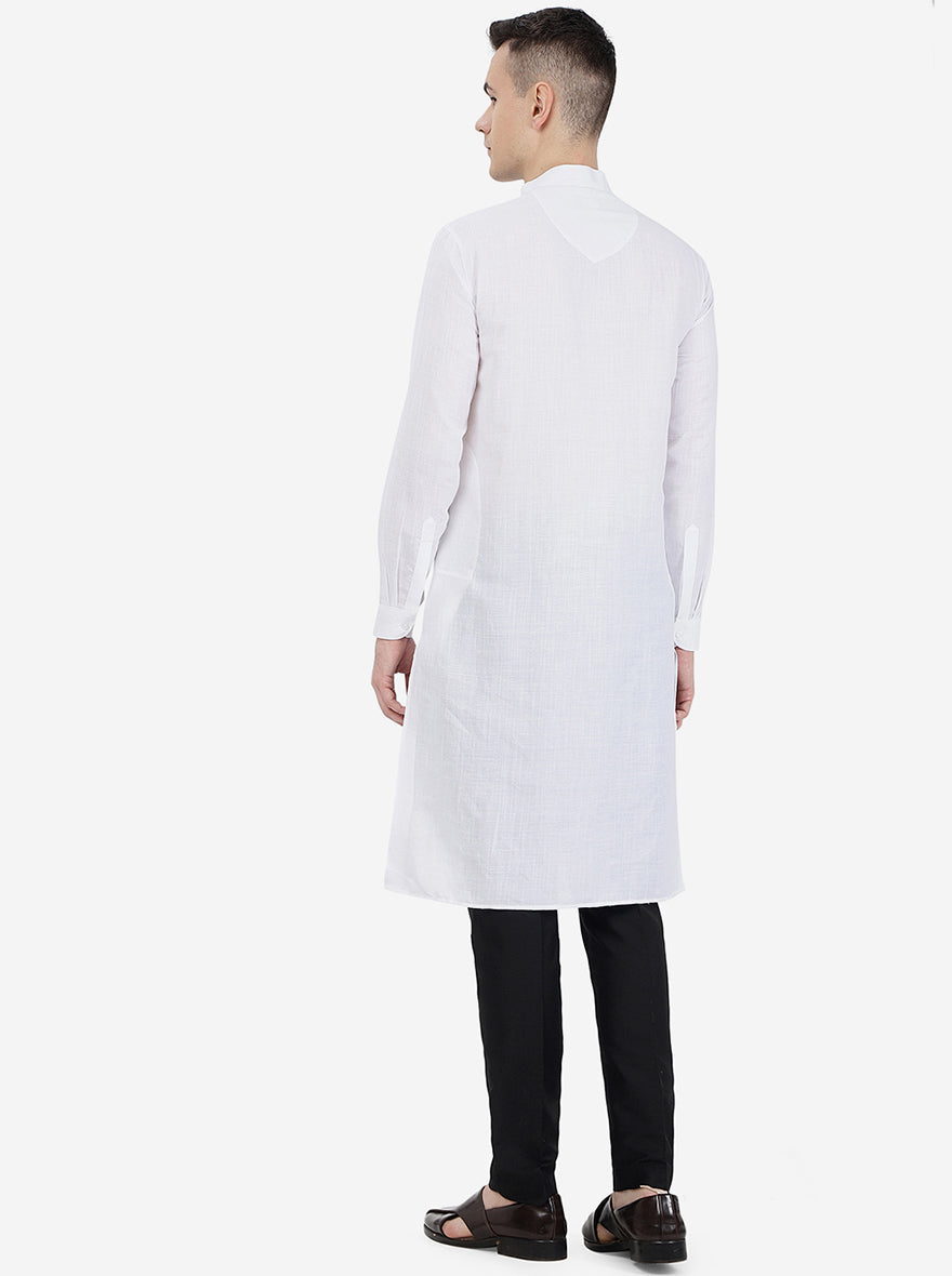 White Self Textured Regular Fit Modi Kurta | JadeBlue