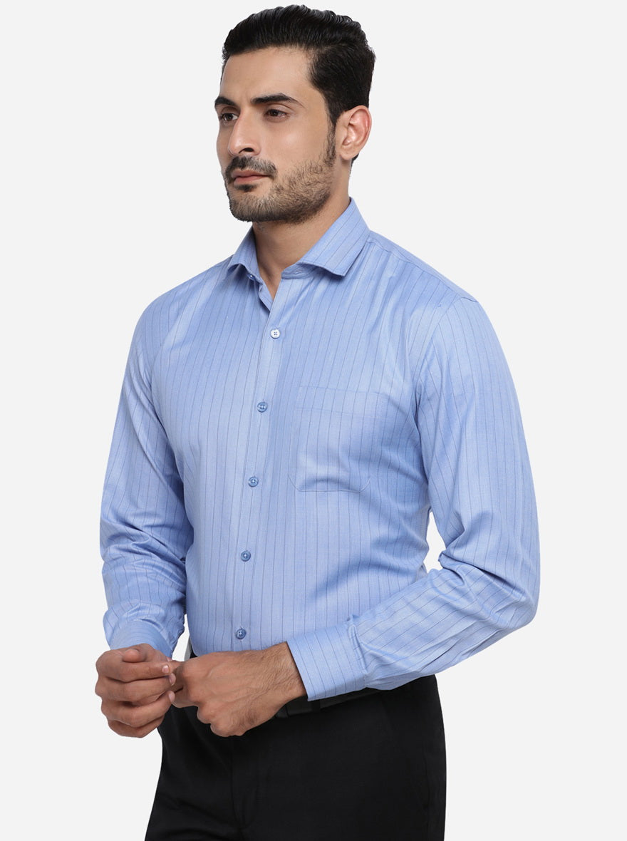 Blue Striped Regular Fit Formal Shirt | Greenfibre