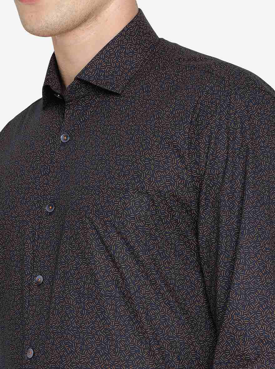 Navy Blue   Printed Regular Fit Formal Shirt | JadeBlue