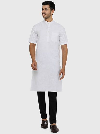 White Self Textured Regular Fit Modi Kurta | JadeBlue