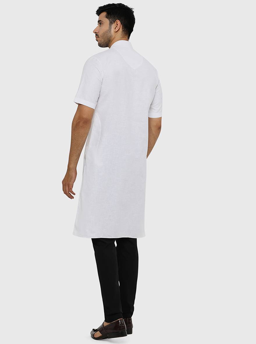 White Self Textured Regular Fit Modi Kurta | JadeBlue