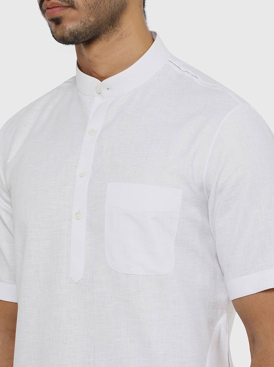 White Self Textured Regular Fit Modi Kurta | JadeBlue