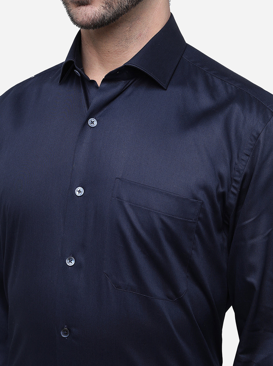 Navy Blue Solid Regular Fit Formal Shirt | JadeBlue