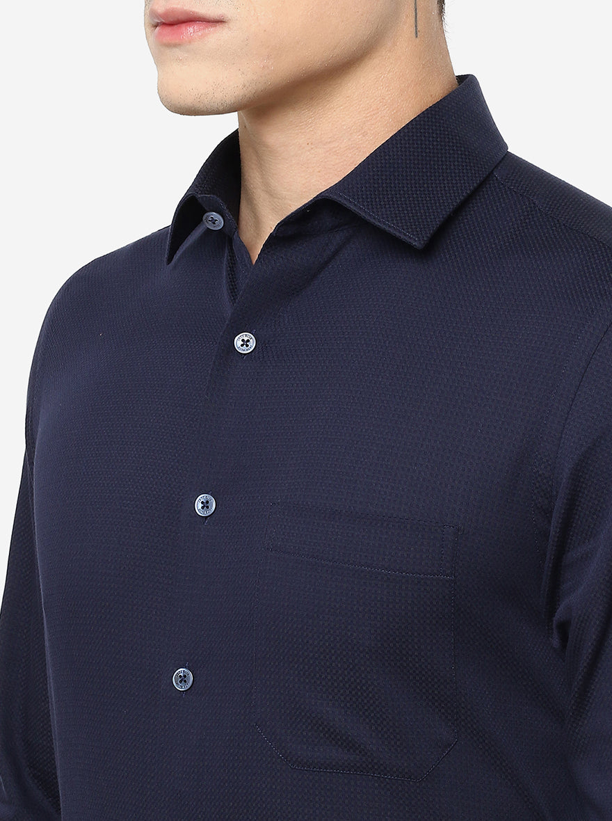 Navy Blue Solid Slim Fit Formal Shirt | JadeBlue