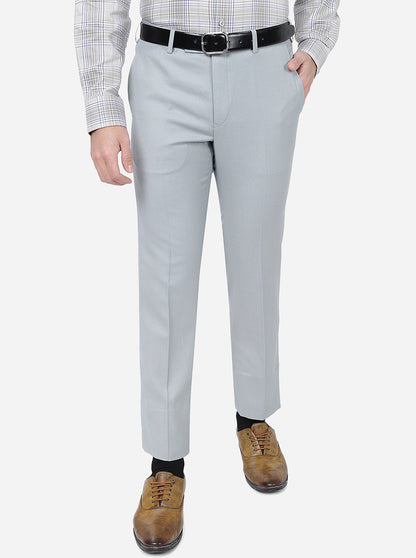 Grey Solid Slim Fit Formal Trouser | Metal