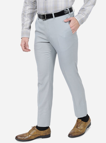 Grey Solid Slim Fit Formal Trouser | Metal