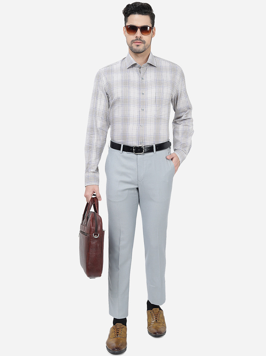 Grey Solid Slim Fit Formal Trouser | Metal