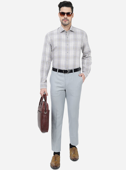 Grey Solid Slim Fit Formal Trouser | Metal