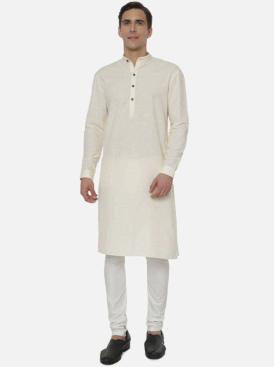 Yellow Self Textured Regular Fit Modi Kurta | JadeBlue