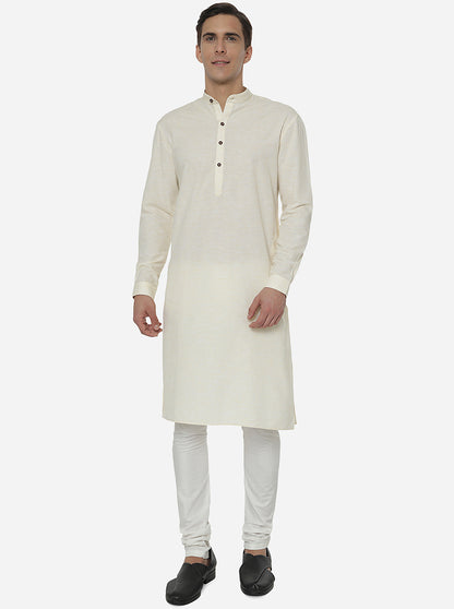 Yellow Self Textured Regular Fit Modi Kurta | JadeBlue