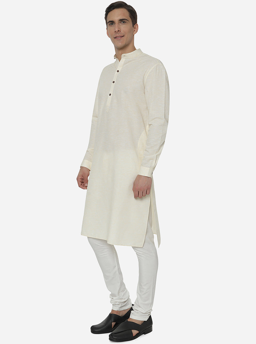 Yellow Self Textured Regular Fit Modi Kurta | JadeBlue