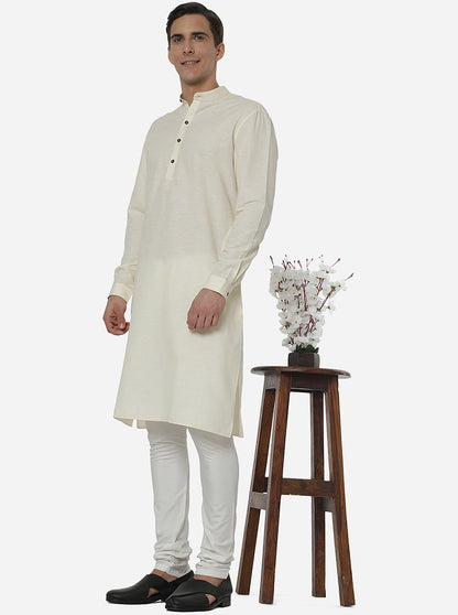 Yellow Self Textured Regular Fit Modi Kurta | JadeBlue