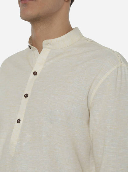Yellow Self Textured Regular Fit Modi Kurta | JadeBlue