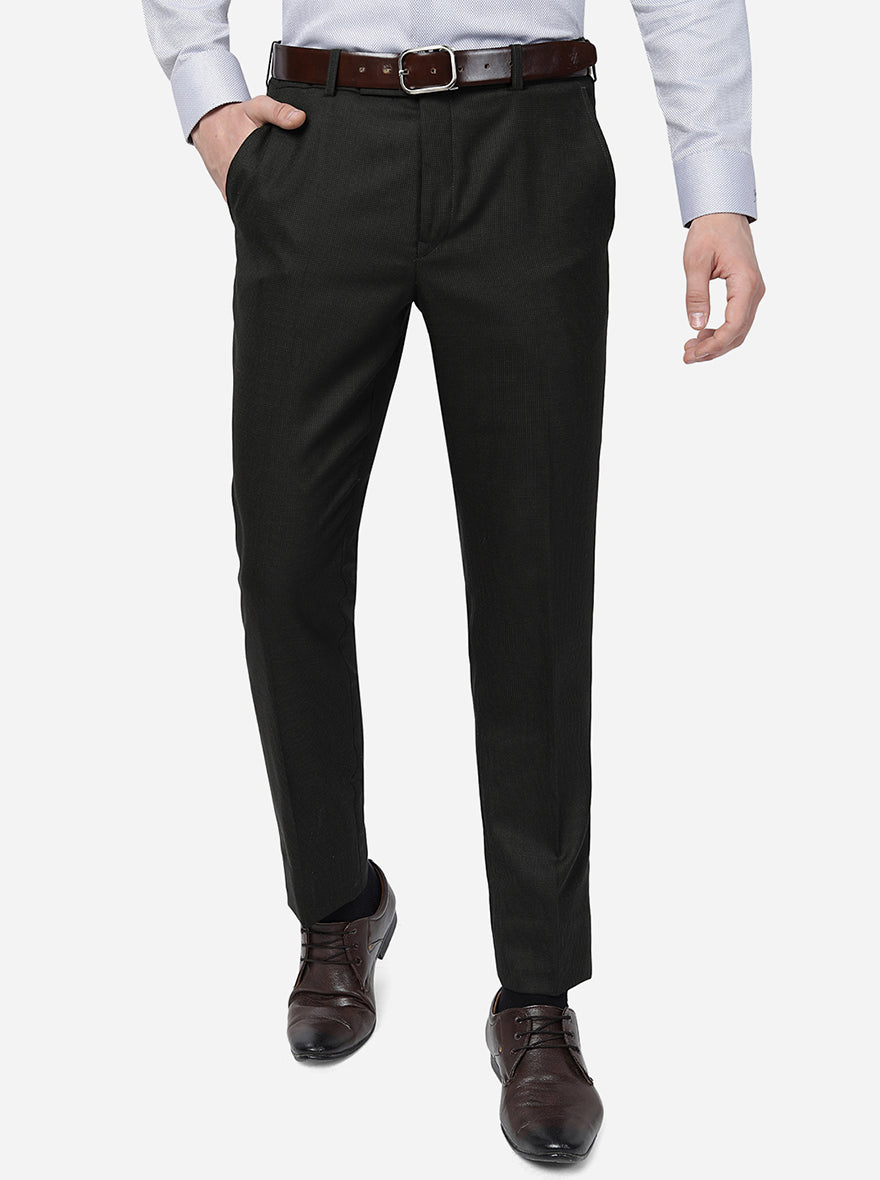 Green Solid Slim Fit Formal Trouser | Metal