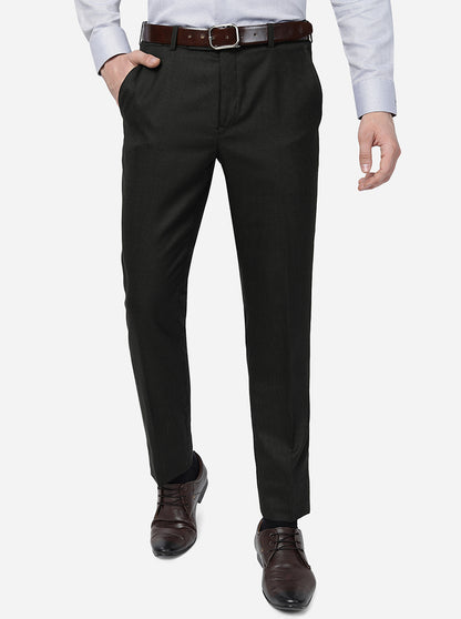 Green Solid Slim Fit Formal Trouser | Metal