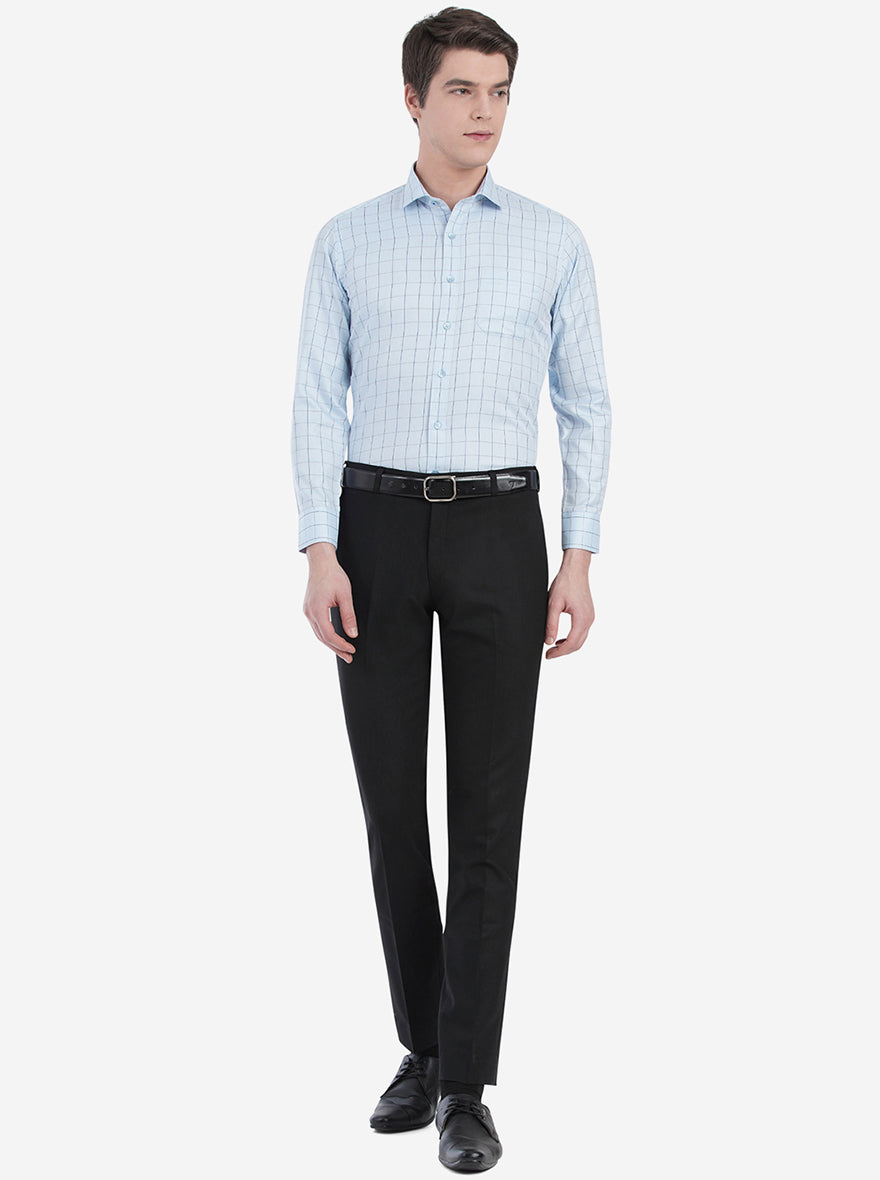 Sky Blue Checked Slim Fit Formal Shirt | Greenfibre