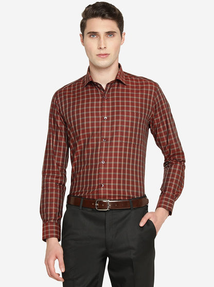 Maroon Checked Slim Fit Formal Shirt | Metal