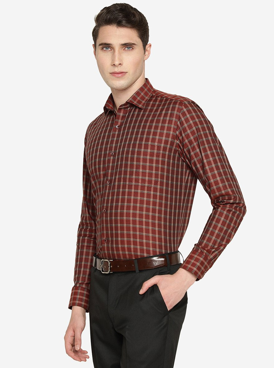 Maroon Checked Slim Fit Formal Shirt | Metal