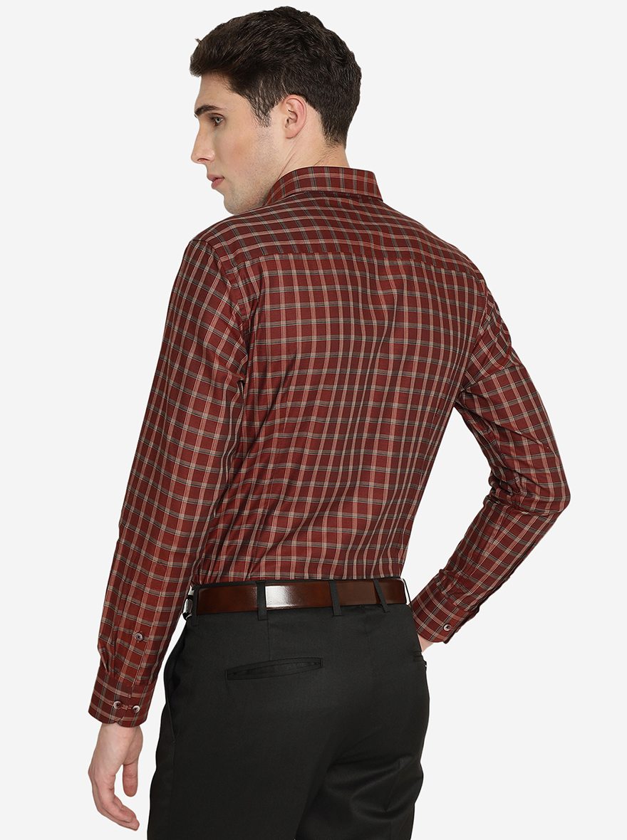 Maroon Checked Slim Fit Formal Shirt | Metal