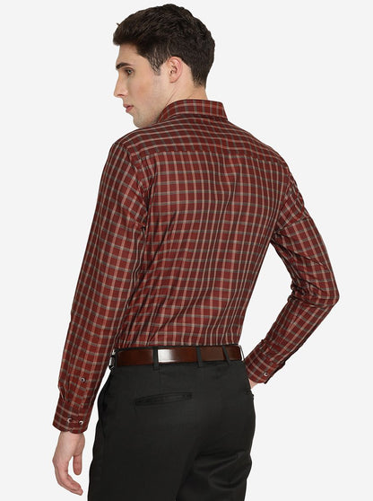 Maroon Checked Slim Fit Formal Shirt | Metal