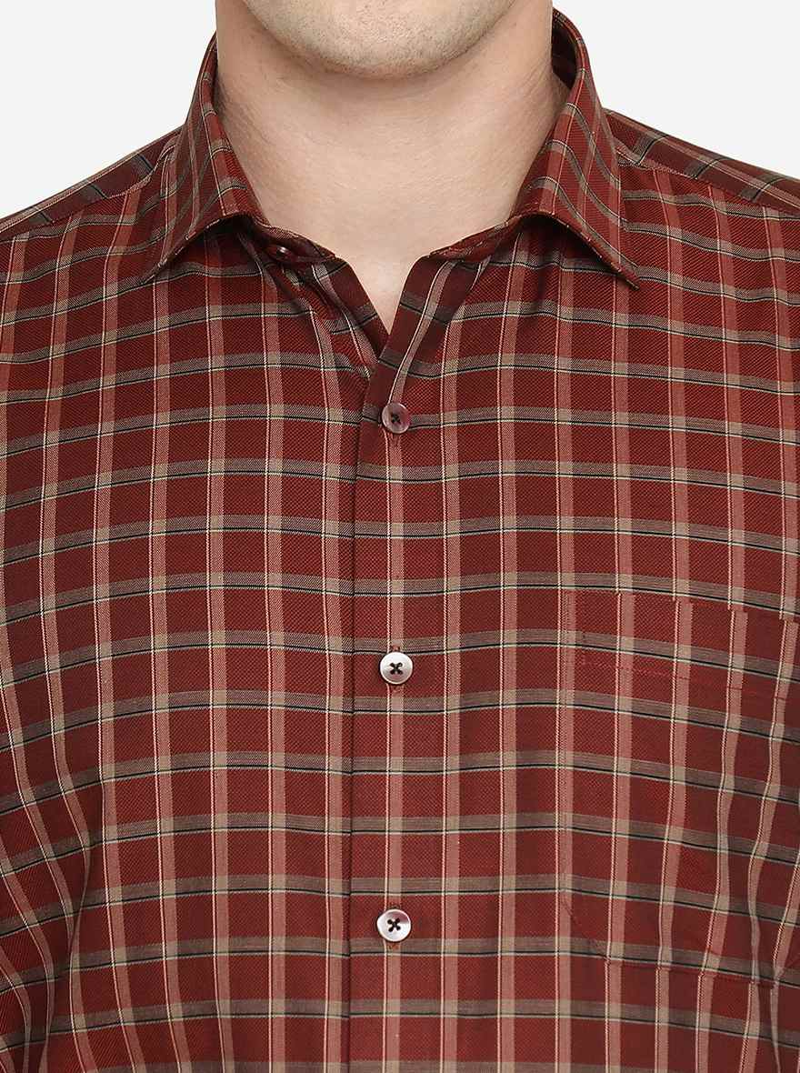 Maroon Checked Slim Fit Formal Shirt | Metal