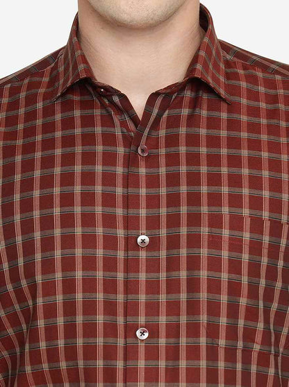 Maroon Checked Slim Fit Formal Shirt | Metal