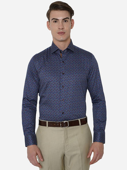 Light Blue Printed Slim Fit Party Wear Shirt | JB Studio