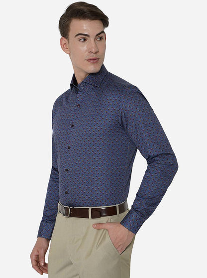 Light Blue Printed Slim Fit Party Wear Shirt | JB Studio
