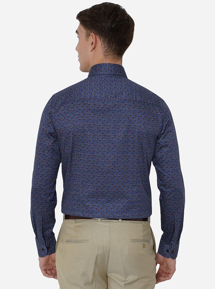 Light Blue Printed Slim Fit Party Wear Shirt | JB Studio