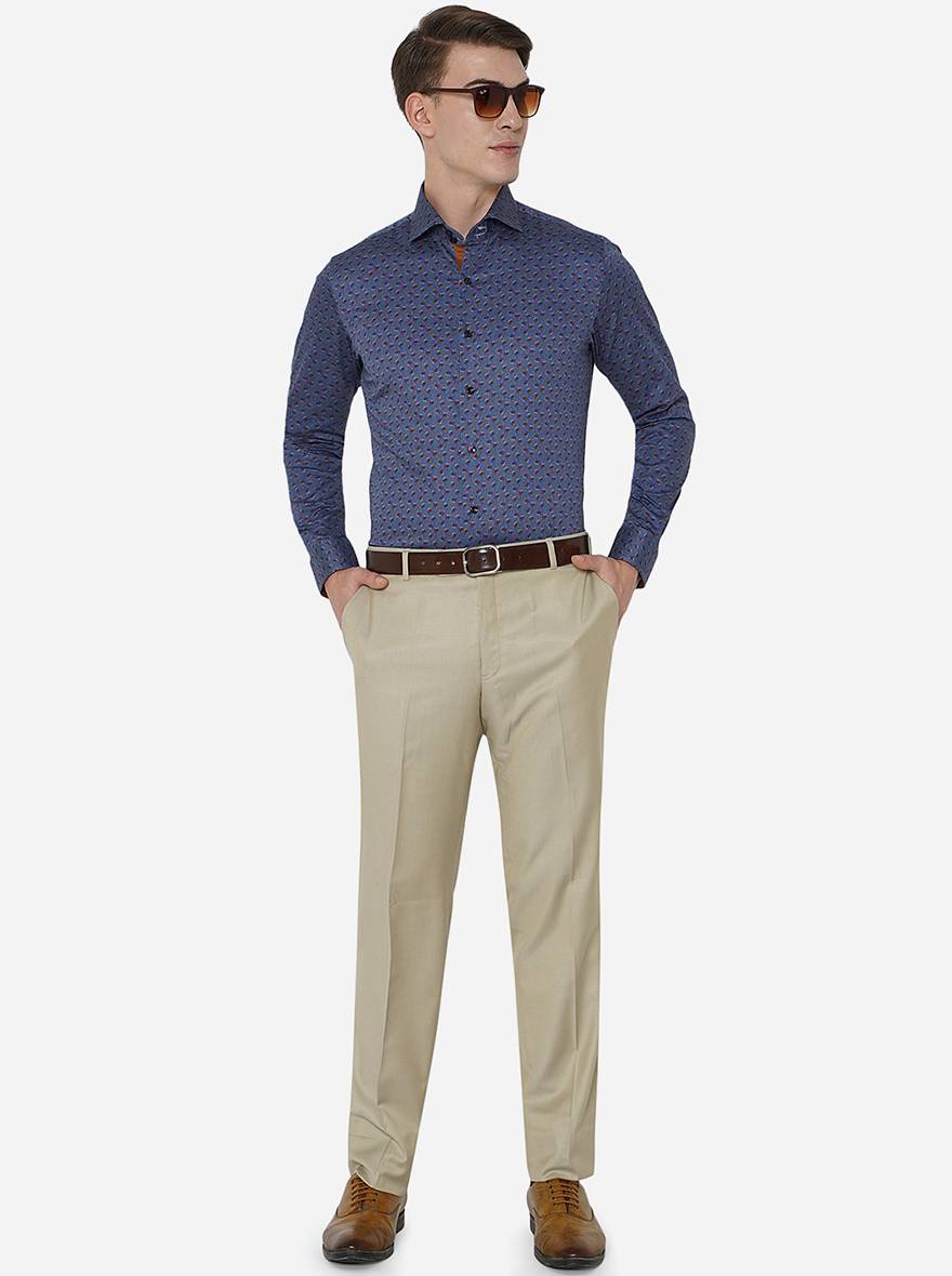 Light Blue Printed Slim Fit Party Wear Shirt | JB Studio