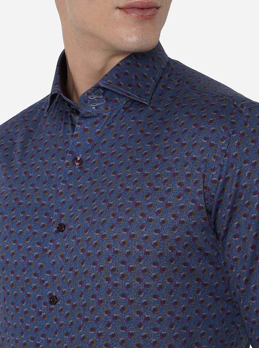 Light Blue Printed Slim Fit Party Wear Shirt | JB Studio