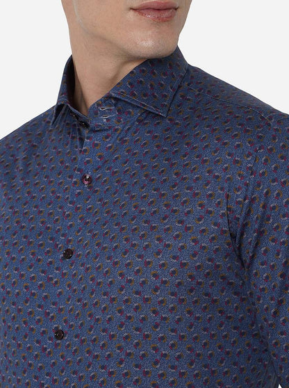 Light Blue Printed Slim Fit Party Wear Shirt | JB Studio