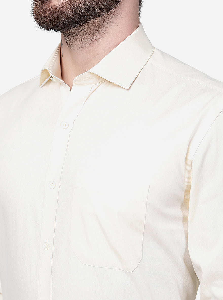 Cream Solid Regular Fit Formal Shirt | JadeBlue